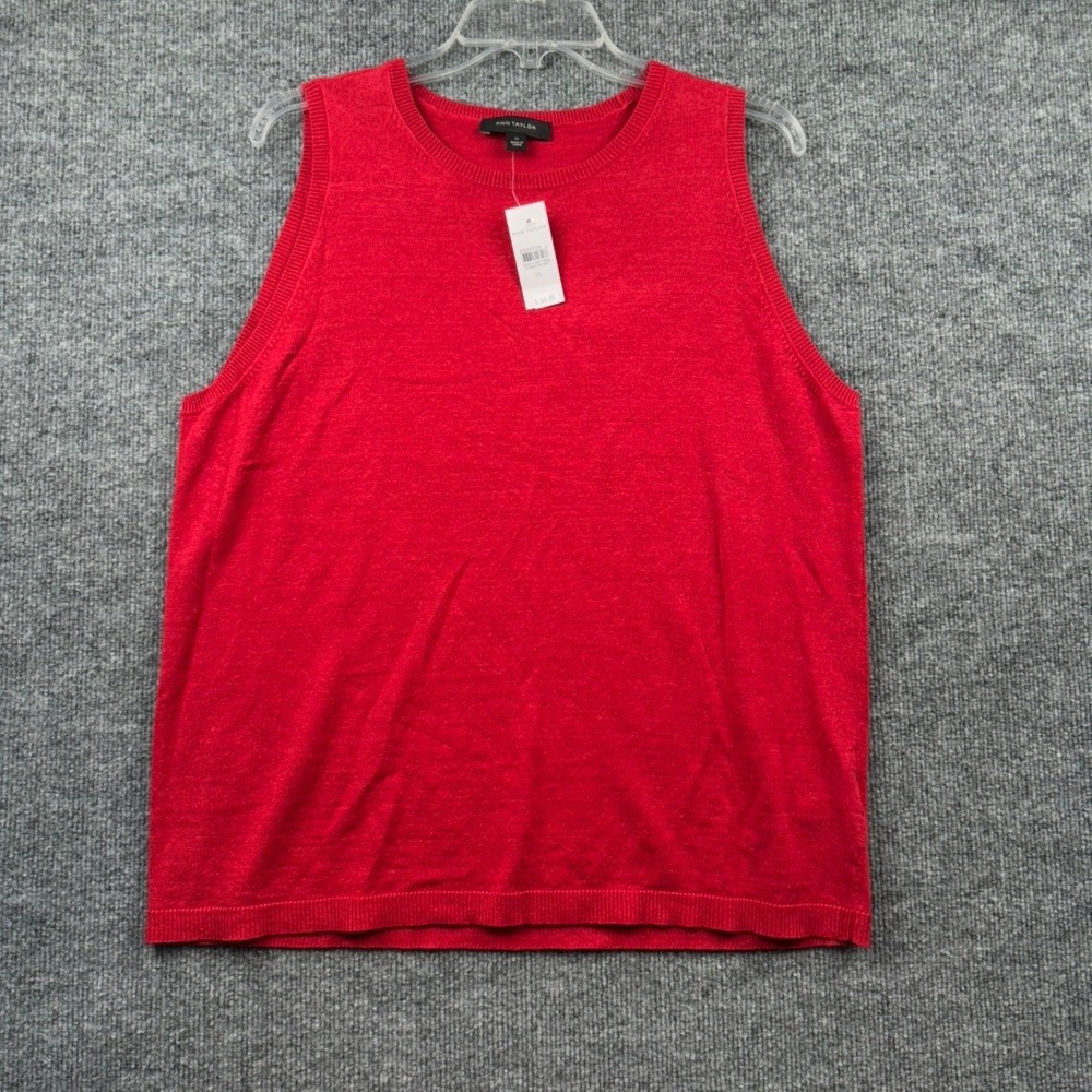 Ann Taylor Womens XL Red Linen Blend Sleeveless Knit Sweater Tank Top NWT